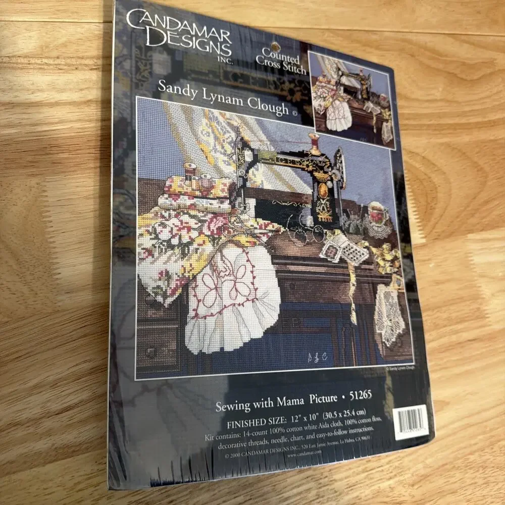 Counted Cross Stitch Sewing With Mama 12”x 10” Antique Sewing Machine Fabric VTG